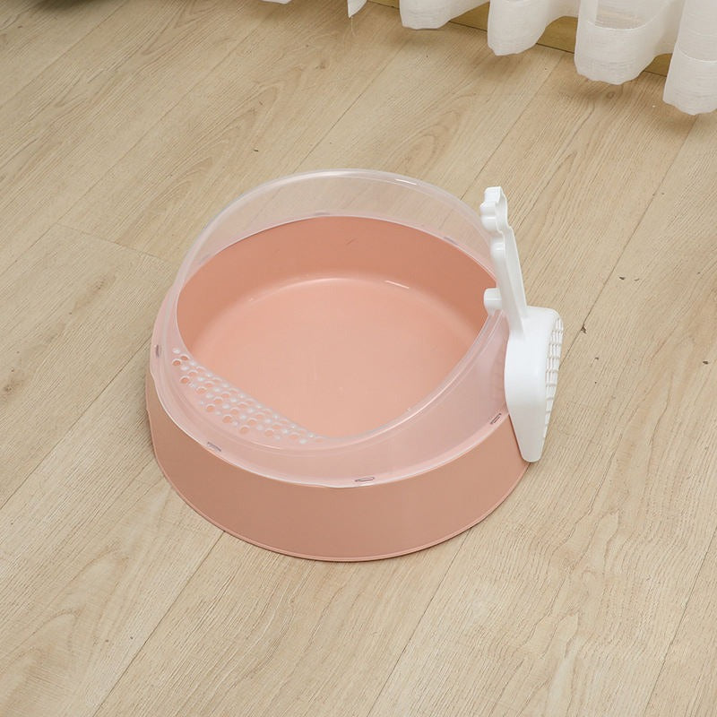 Semi-Enclosed Round Cat Litter Box with Scoop