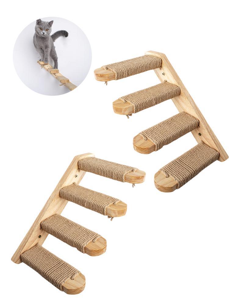 Wall-Mounted Wooden Cat Climbing Steps