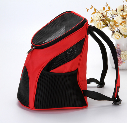 Red breathable pet backpack carrier for small dogs and cats