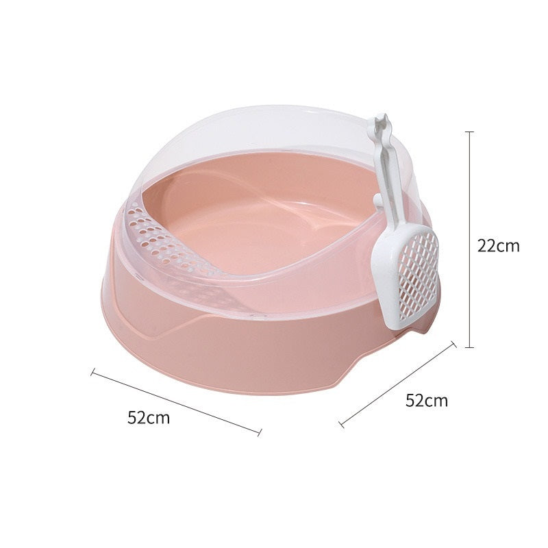 Semi-Enclosed Round Cat Litter Box with Scoop
