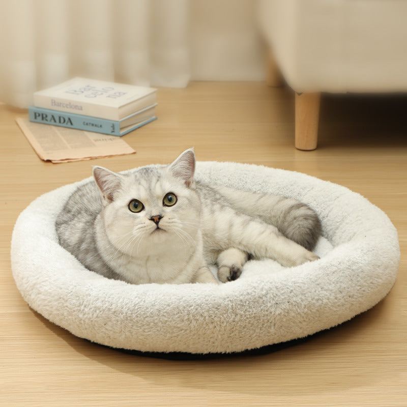 Cozy Round Plush Bed for Cats & Small Dogs