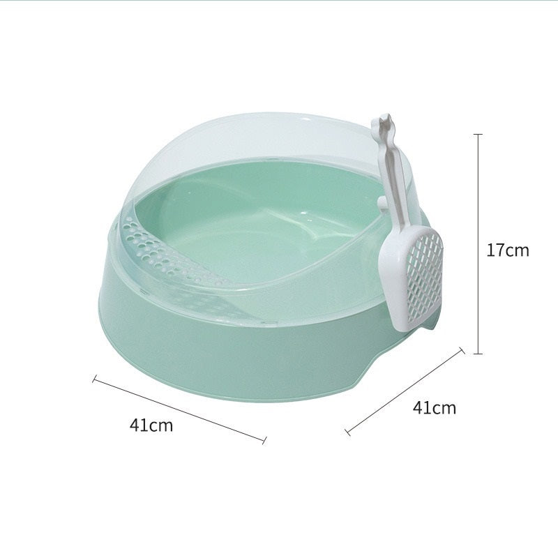 Semi-Enclosed Round Cat Litter Box with Scoop