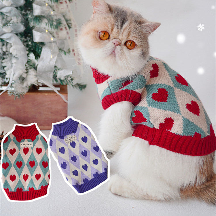 Christmas Heart Knit Sweater for Dogs & Cats