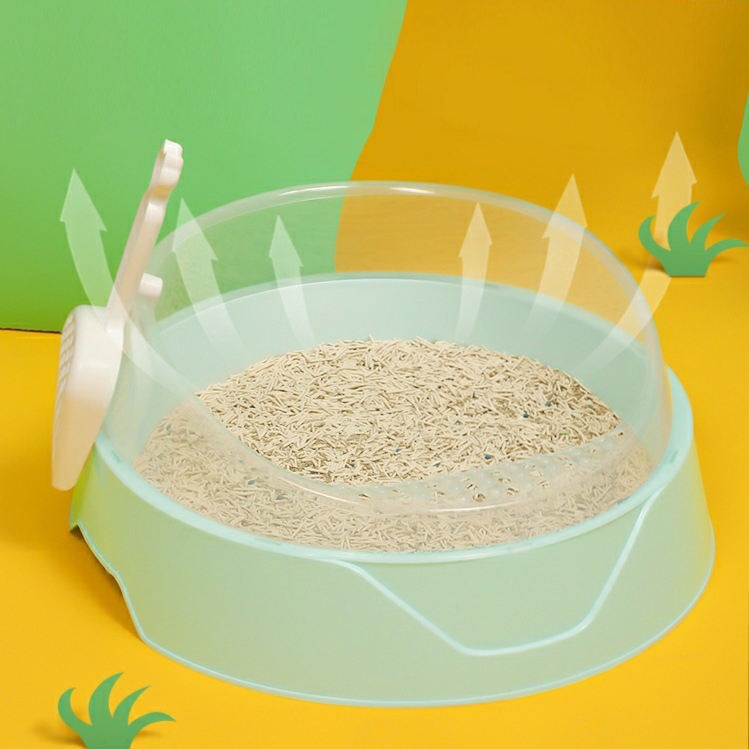 Semi-Enclosed Round Cat Litter Box with Scoop