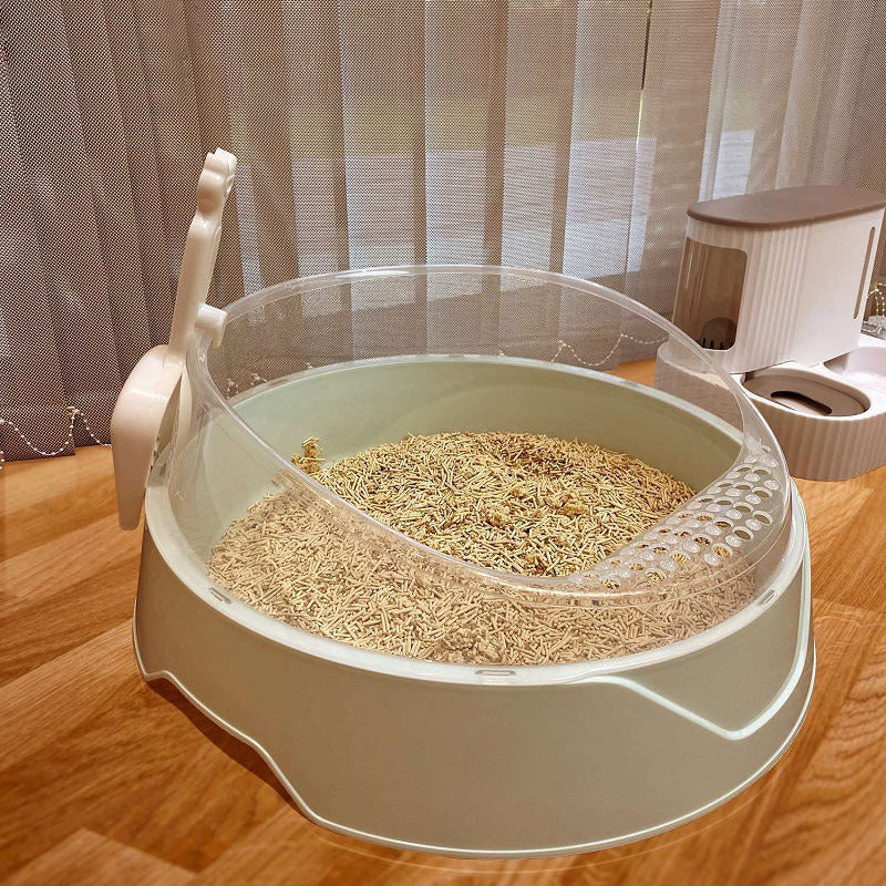 Semi-Enclosed Round Cat Litter Box with Scoop