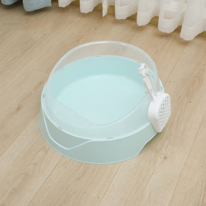 Semi-Enclosed Round Cat Litter Box with Scoop