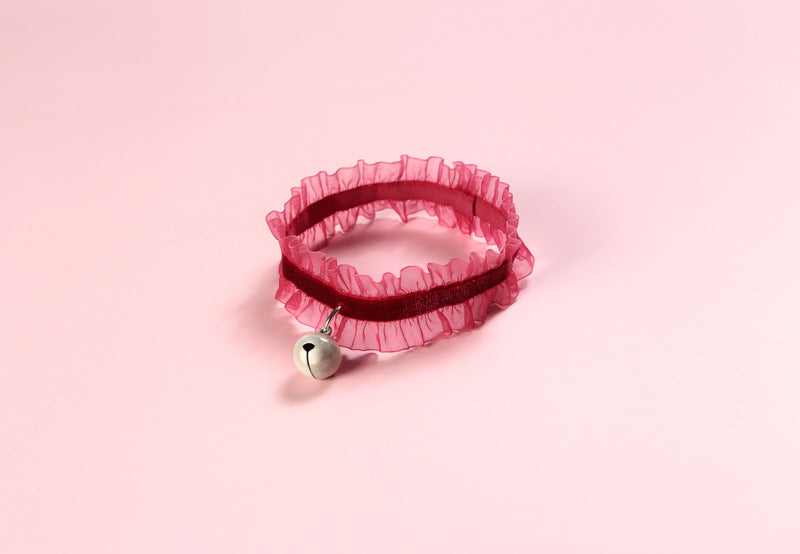 Velvet Lace Pet Collar with Bell