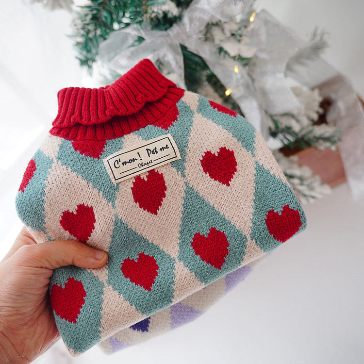 Christmas Heart Knit Sweater for Dogs & Cats